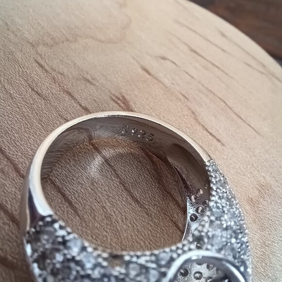 Vintage Sterling Silver Faux Diamond Statement Ring, Sz 6.75 - Picture 11 of 11